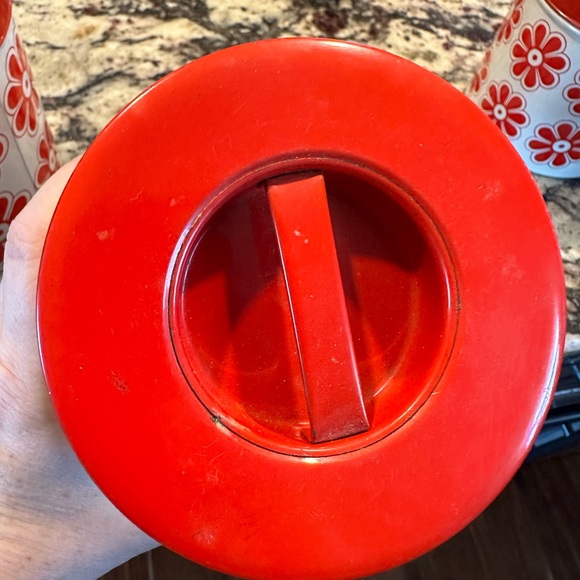 Vintage Retro Metal Canister set Red/White Flowers - Picture 11 of 15